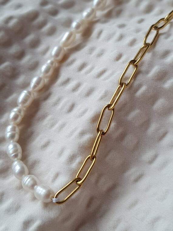 Pozłacany choker z perłami słodkowodnymi