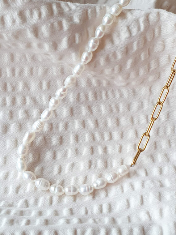 Pozłacany choker z perłami słodkowodnymi